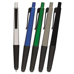 Deze TouchTip Pen is blauwschrijvend en voorzien van een metallic look, gripvast voorstuk, drukknop en een rubberen top/pointer voor het bedienen van touchscreens. De TouchTip Pen is leverbaar in vijf
